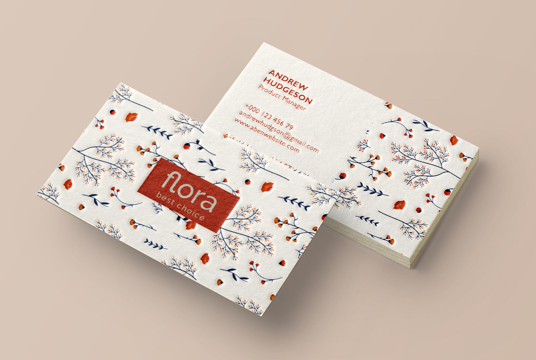 Advertising  business card embossed floral letterpress Unique