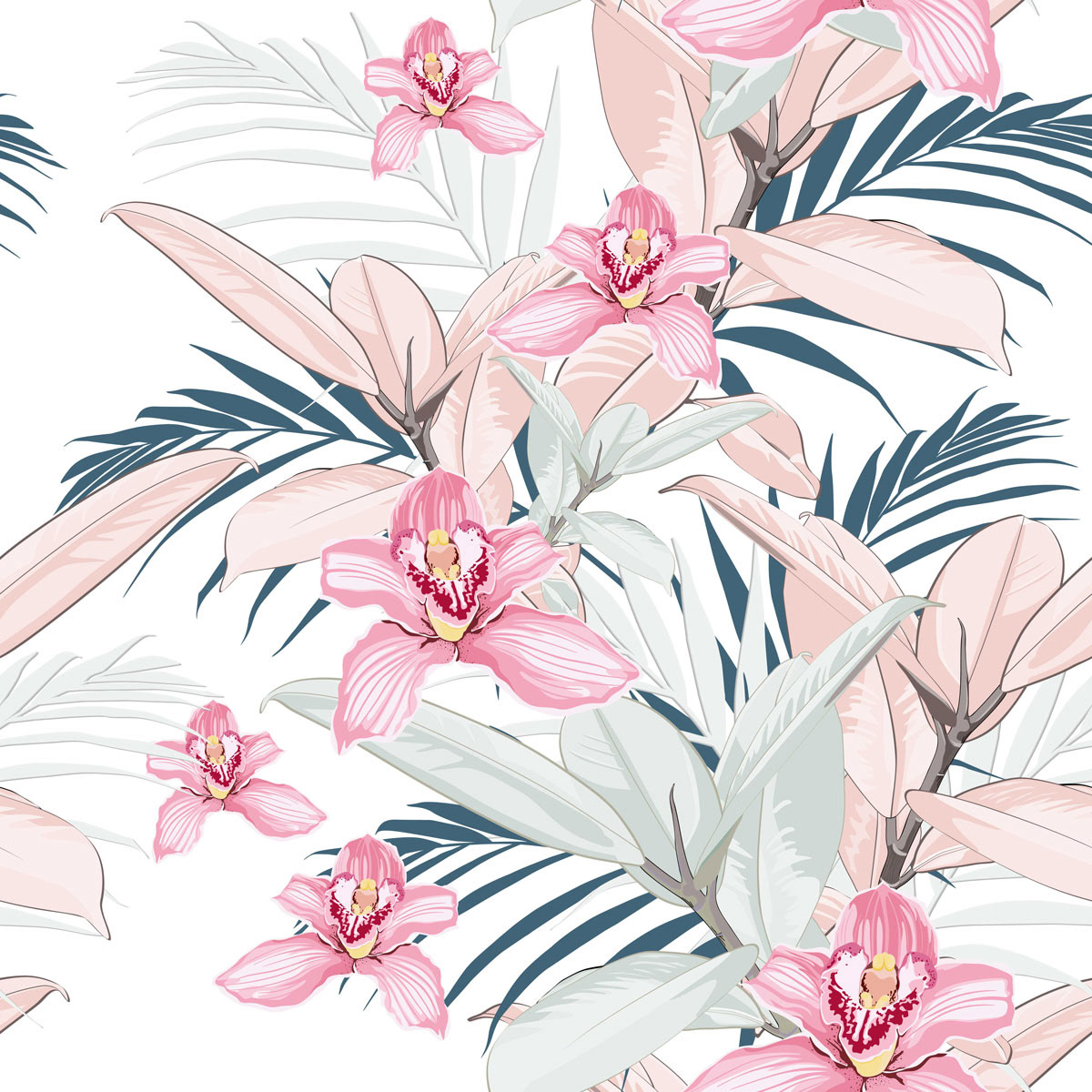 art background botanical Bouquet Tropical palm protea exotic textile