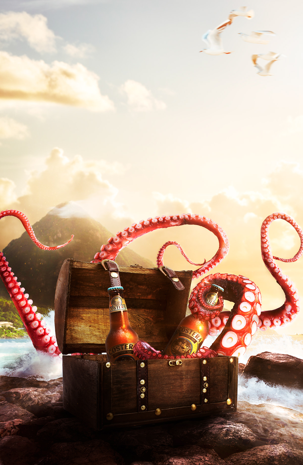 beer octopus sea Ocean composition beer photography retouch