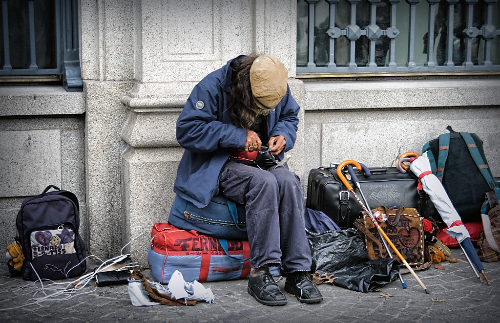 Urban portrait Street People. Homeless gipsy children