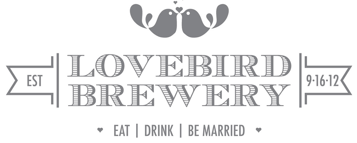 wedding wedding program  wedding menu  wedding logo  logo  brewery  brewery logo  Menu  Lovebirds  birds  yellow yellow and grey glasses  beer