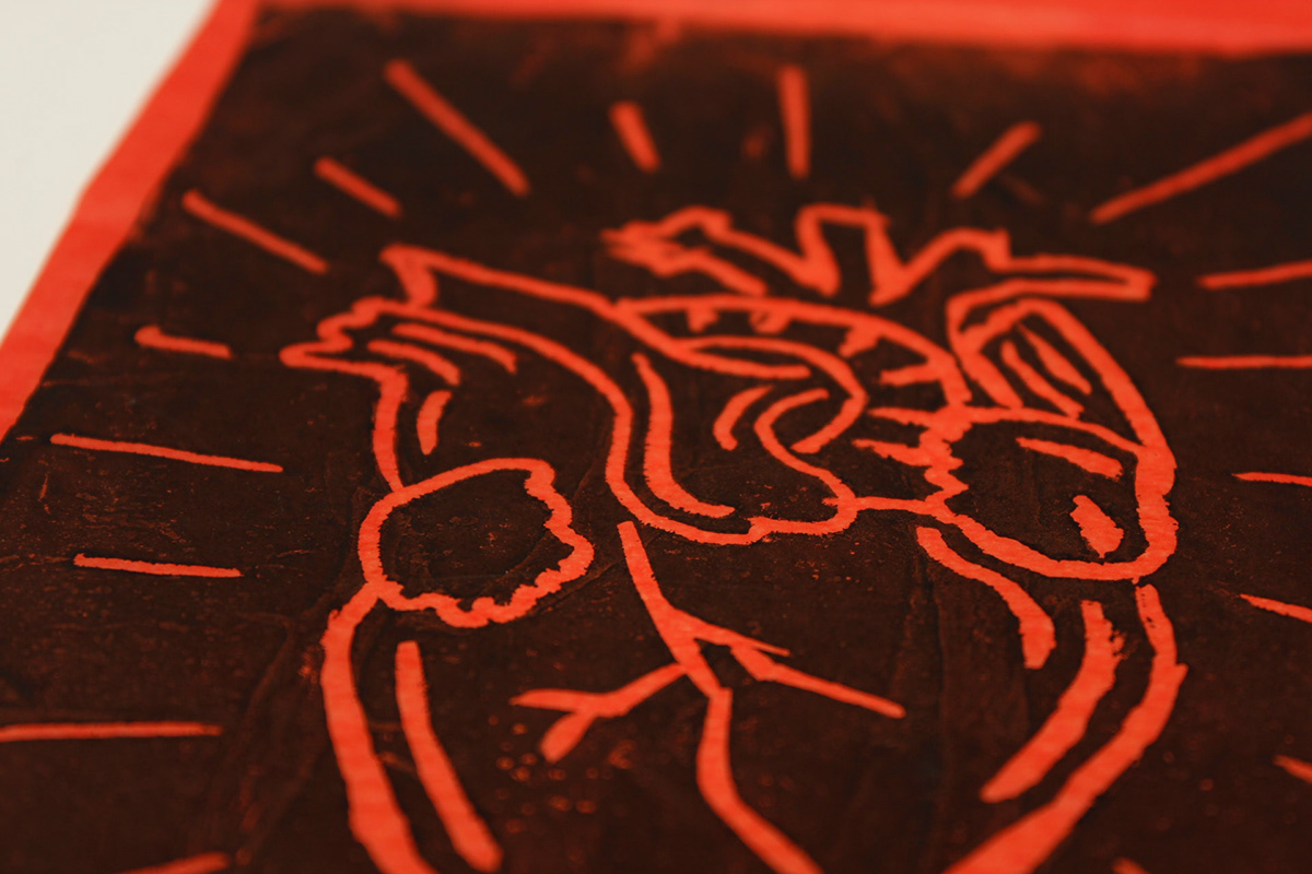linocut linogravura   heart draw gouge engraving print handmade cut