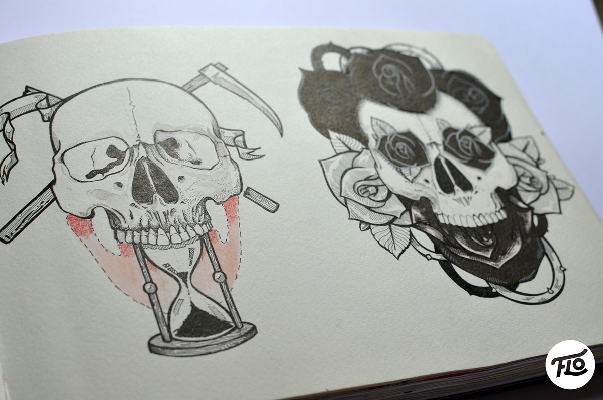 skull sketchbook carhartt girl flower watercolor