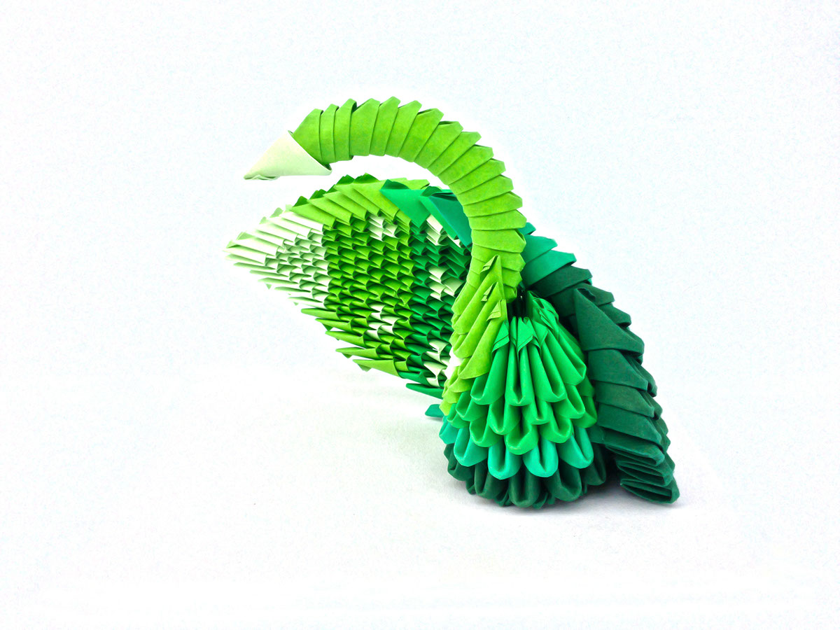 Green Monochromatic Colour green Monochromatic paper craft origami  peacock