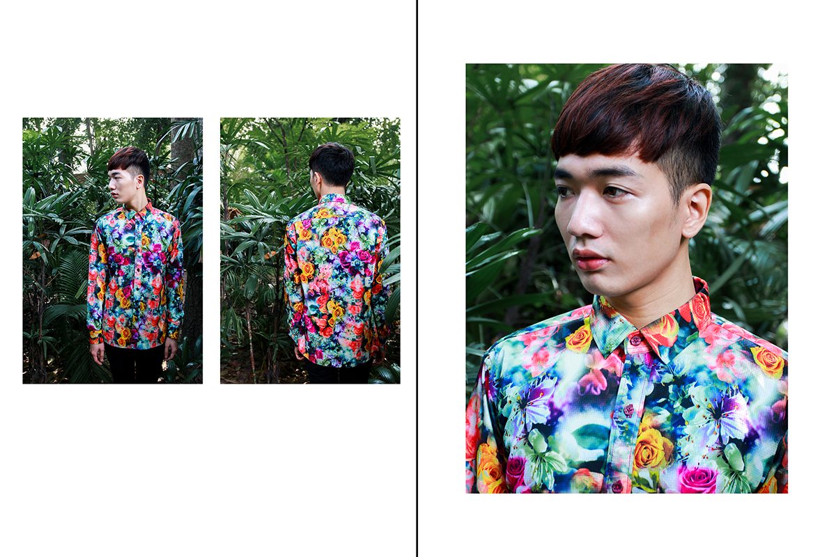 SeeYangChan   fashionphotoshoot tshirt floraltshirt fashionlookbook Lookbook forestbackground model menfashion