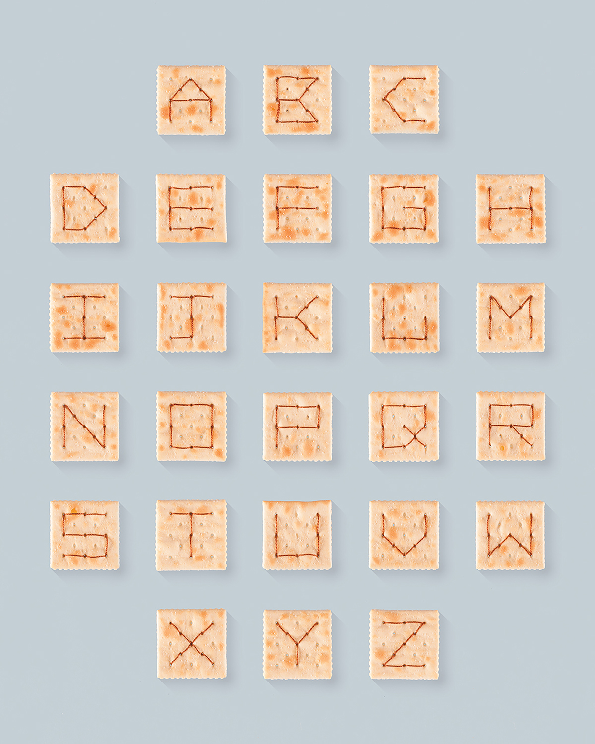 Typeface Nabisco Soup uppercase type experimental crackers Saltine Crackers play