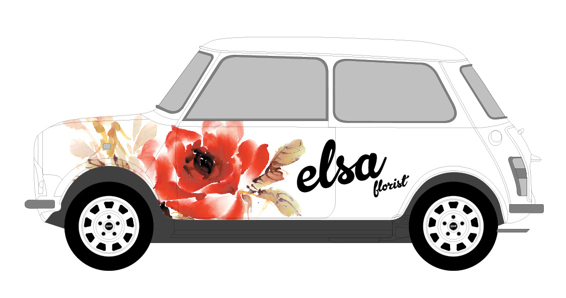 car wrap Elsa Flowers florist Austin car Wrap design graphics brand