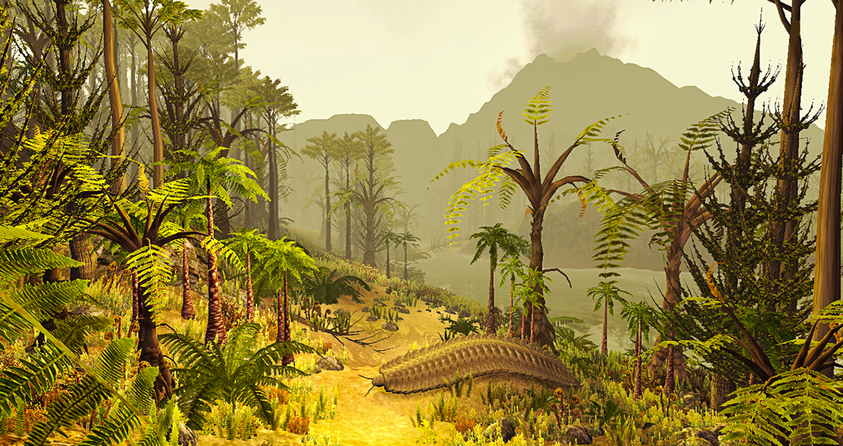 paleontology museum game design plants 3D Unity 3d cinema 4d rendering Landscape world Island Scientific Visualization