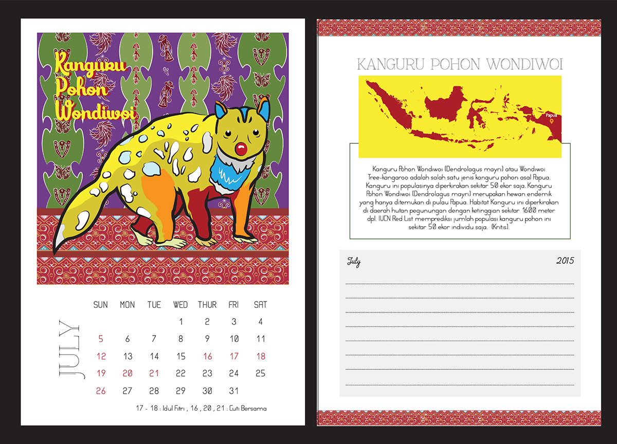 calendar fauna endemic indonesia animal batik komodo tarsius bekantan jalak bali anoa wildlife wild