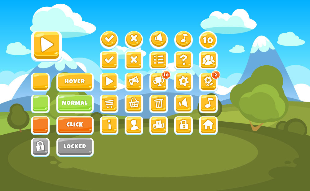 game GUI UI cartoon buttons Interface casual vector template