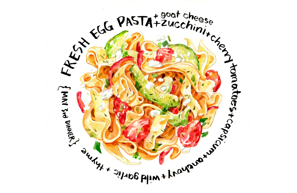 watercolor Food  foodjournal recipe Pasta Vegetarian Soup Easter salad egg