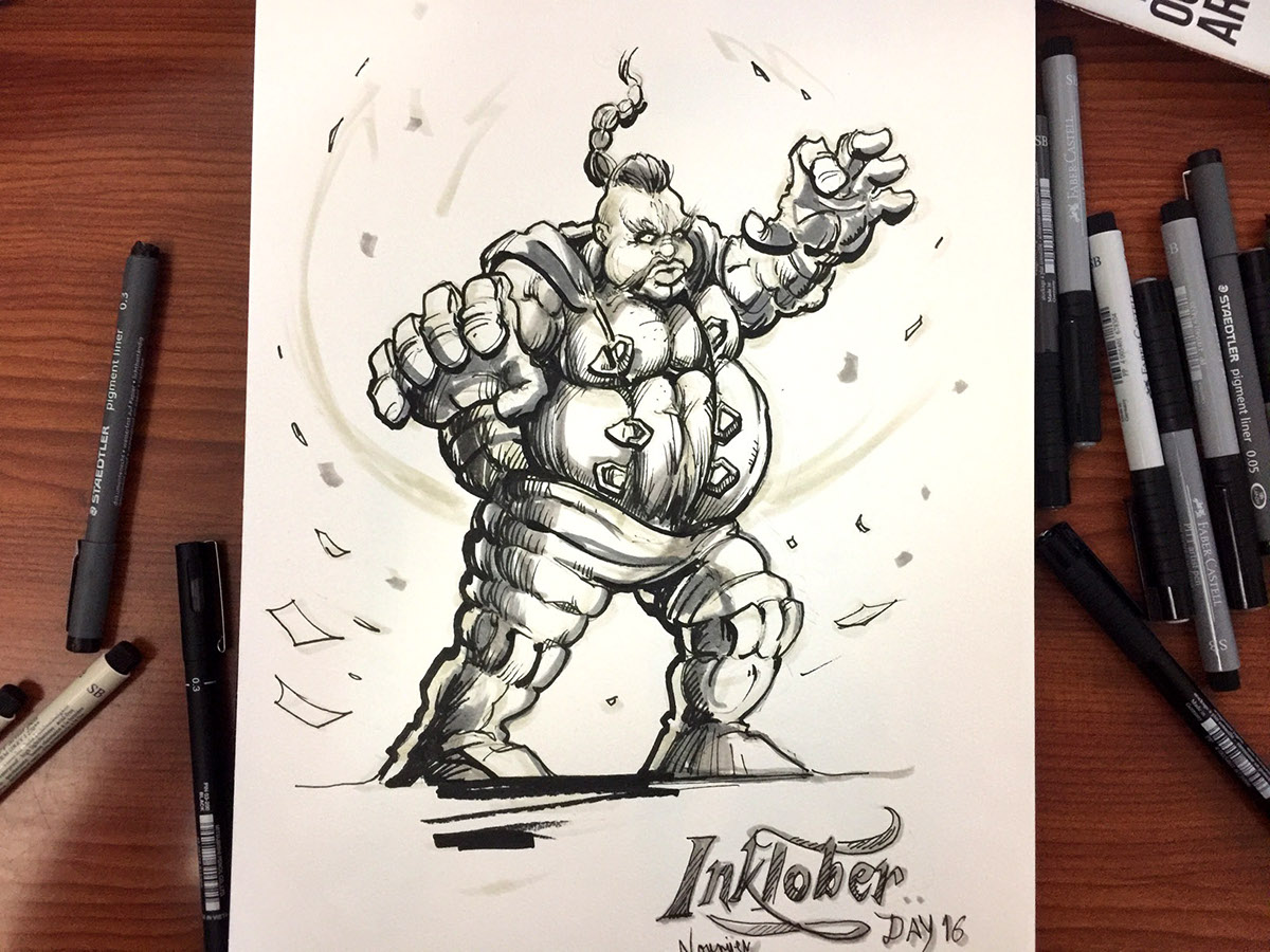 inktober inktober 2017 ink fat STREET FIGHTER RUFUS capcom obese Over weight Time Lapse