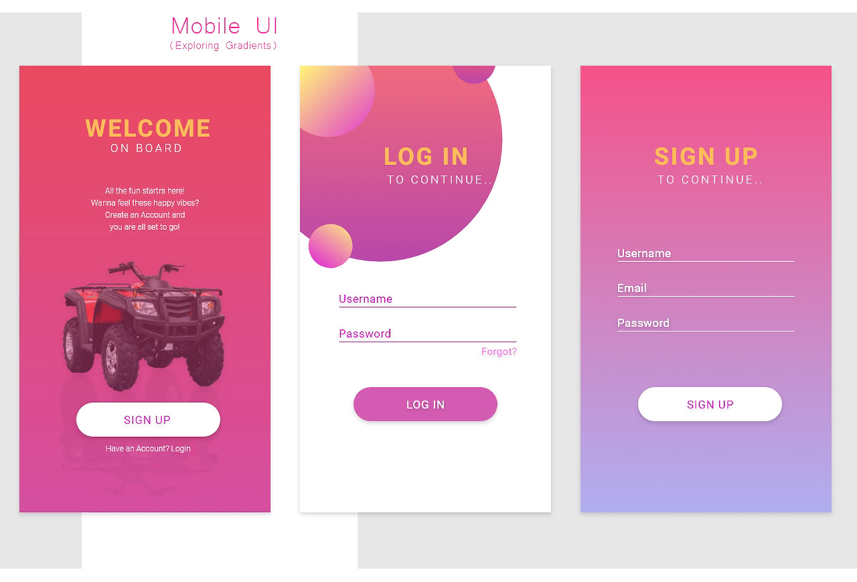 user interface Interaction design  login screen signup screen user experience gradients colors graphic design  typography  