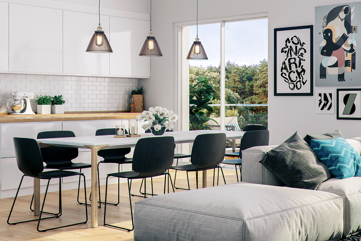 livingroom vray CG kitchen Scandinavian