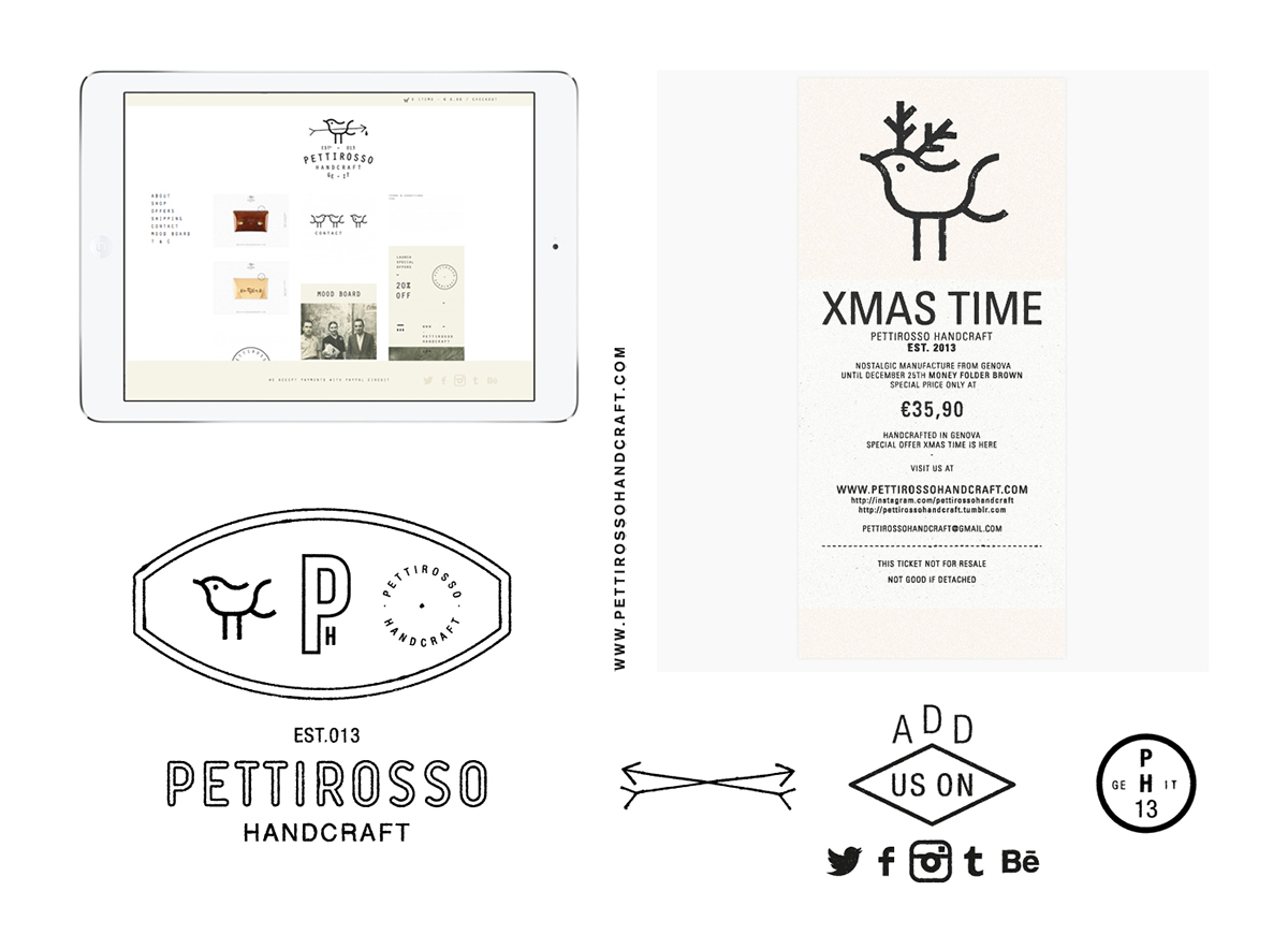 Pettirosso handcraft mark symbol logo bird leather goods brand craft handmade identity WALLET marks