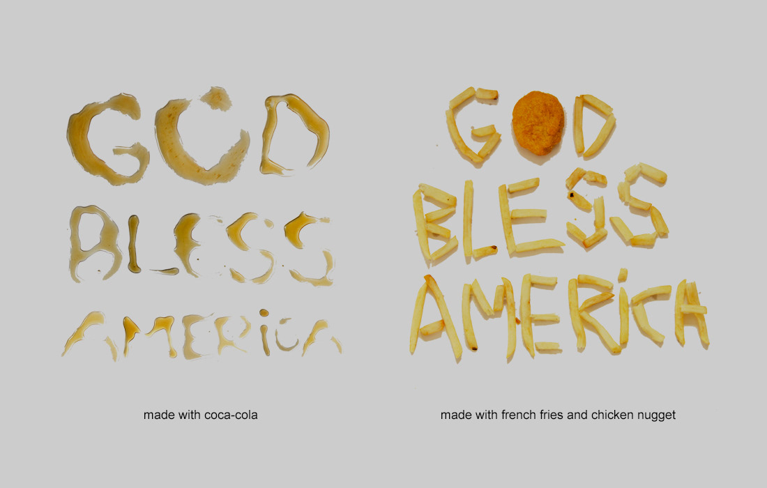 God bless america usa united states Fast food ketchup hamburger jesus cross poster affiche