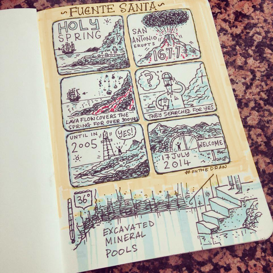 onthedraw La Palma canary islands tourism Promotion Travel sketchbook sketching Fun Telescope HAND LETTERING hand drawn type paella map building