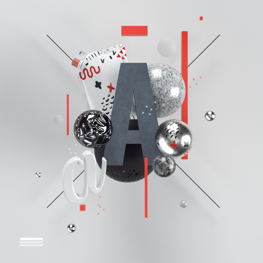 dimension adobe metal red grey cube composition letter branding 