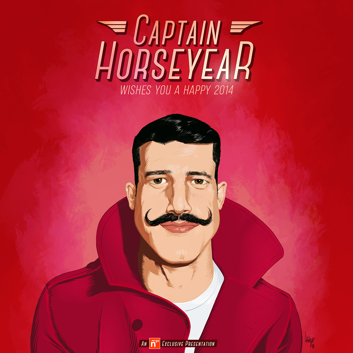 captain red moustache coat Retro retrofuture horse greetings