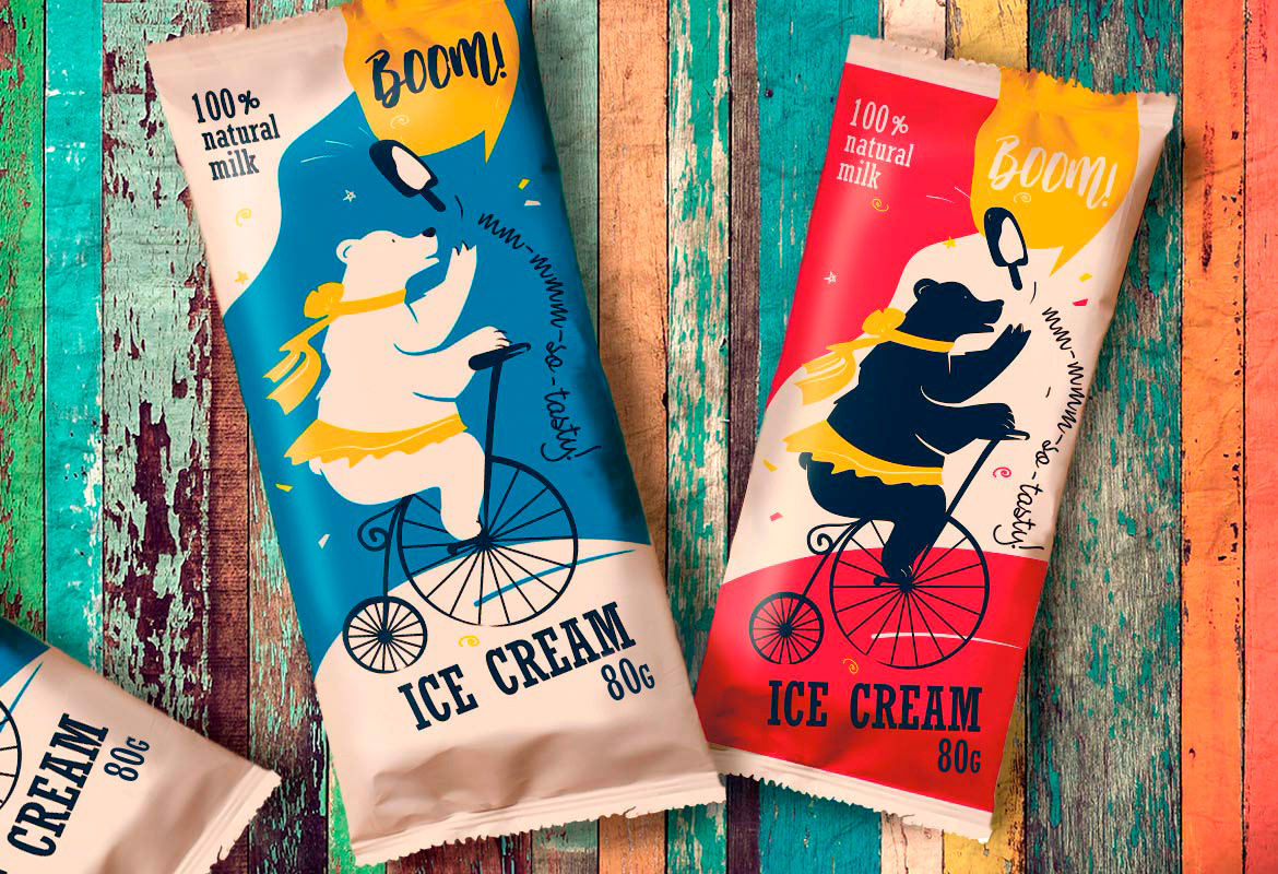 ILLUSTRATION  bear Retro ice cream Packaging milk Dairy Product Circus Bicycle Bike