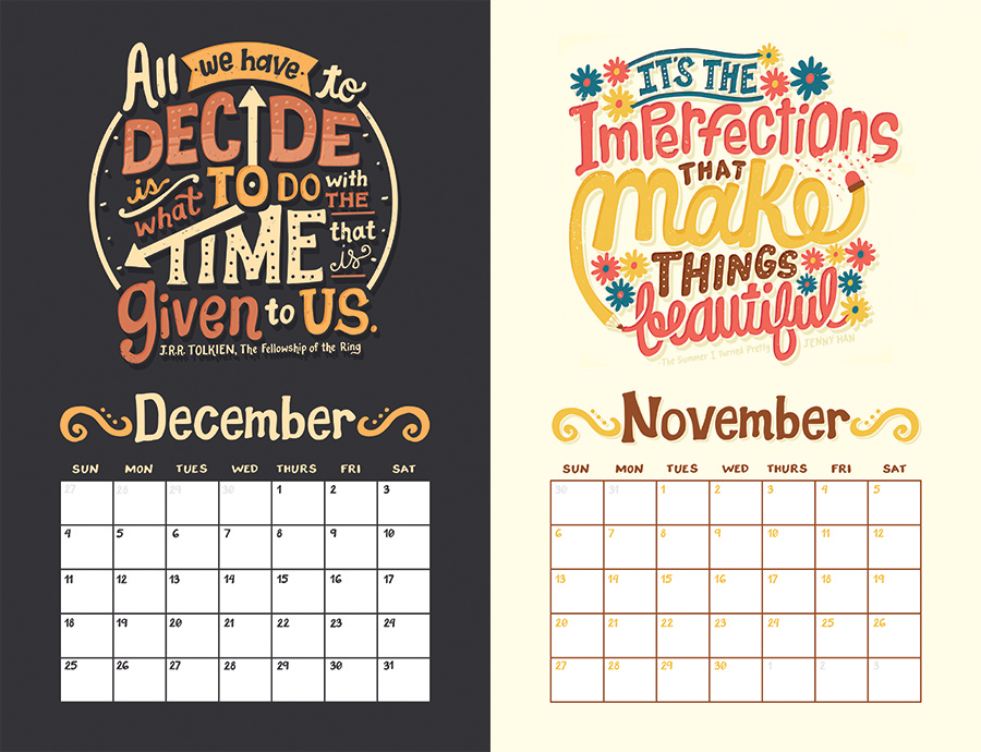 ya calendar calendar illustrated Quotes lettering HAND LETTERING books literature