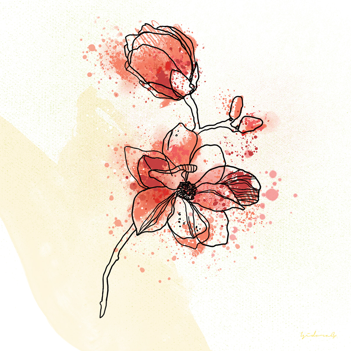 colorful digital Drawing  floral flower ILLUSTRATION  painting   Retro vintage watercolor
