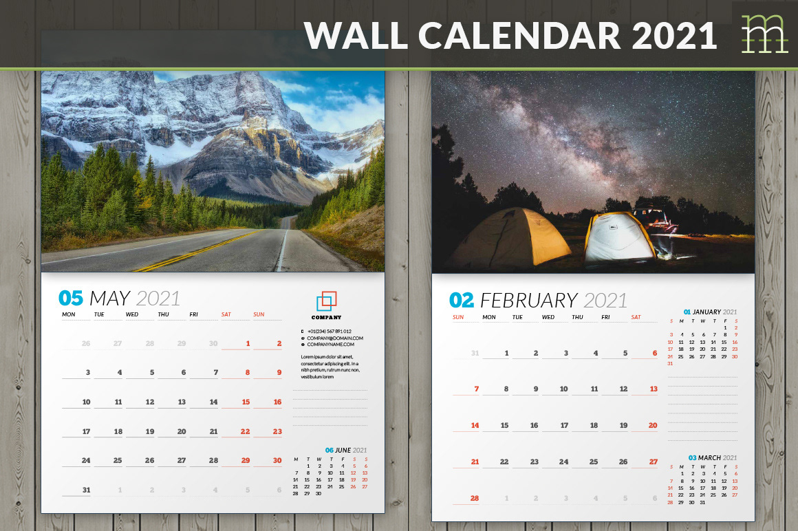 a4 calendar indesign template letter Monday organizer planner 2021 Stationery sunday Wall Calendar 2021