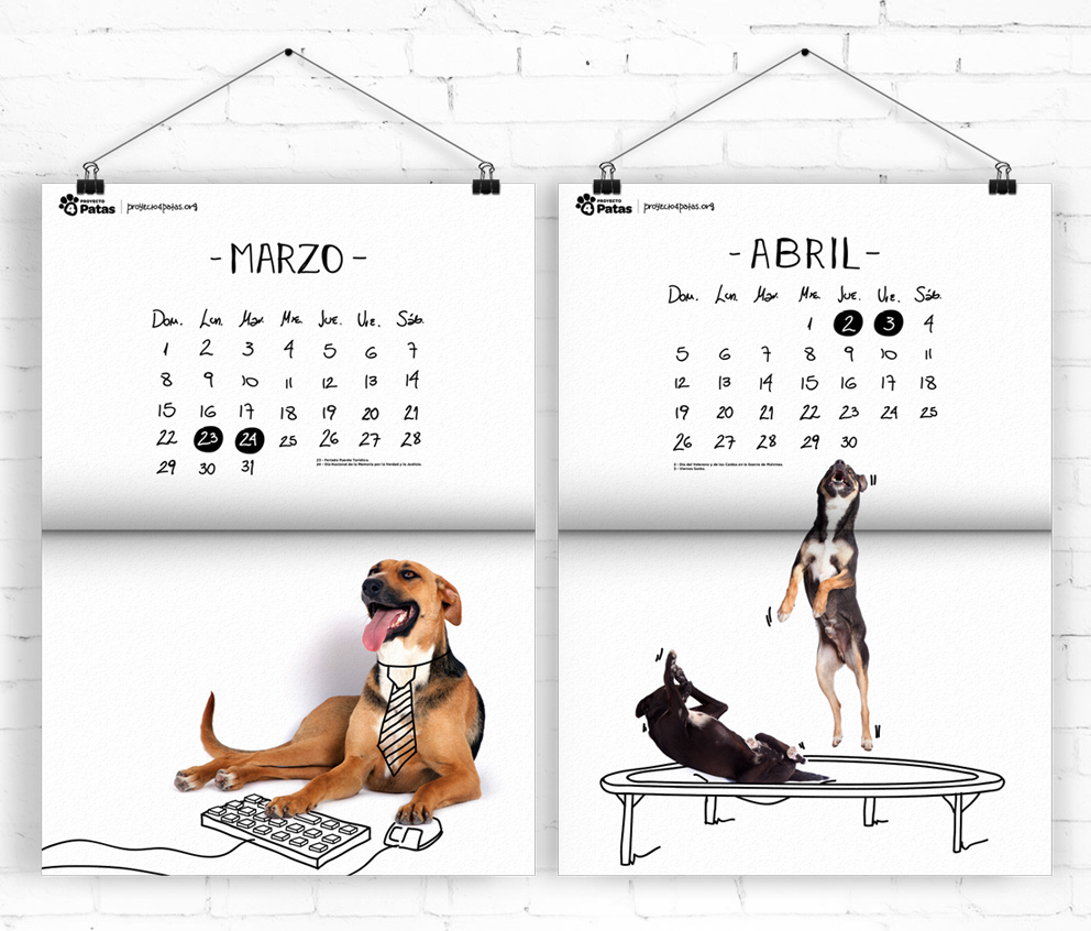calendar calendario dog perros proyecto 4 patas P4P draw