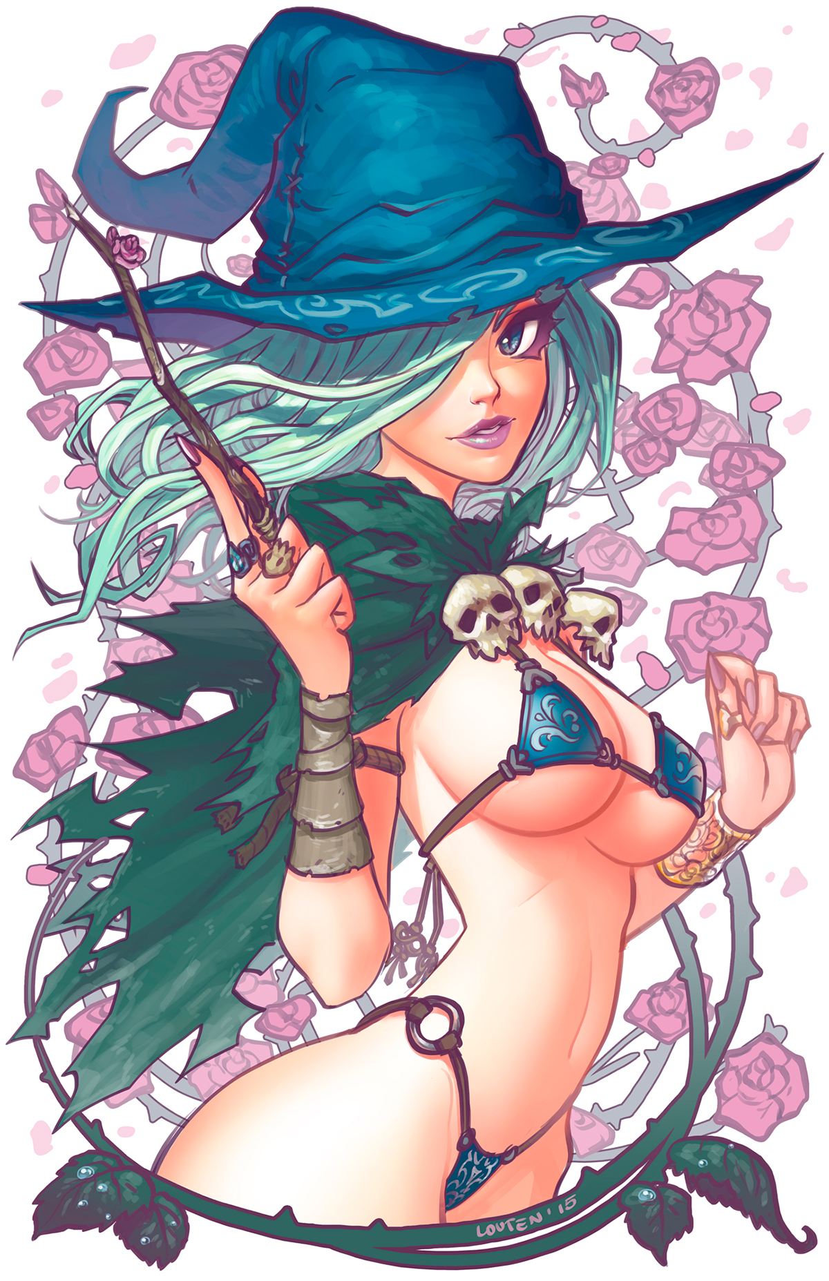 girl witch bikini Roses long hair