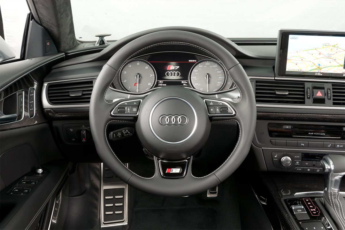 Audi steering wheel 2013 Audi HQ car interior S7 Audi s7 Car retouched image Hi res image
