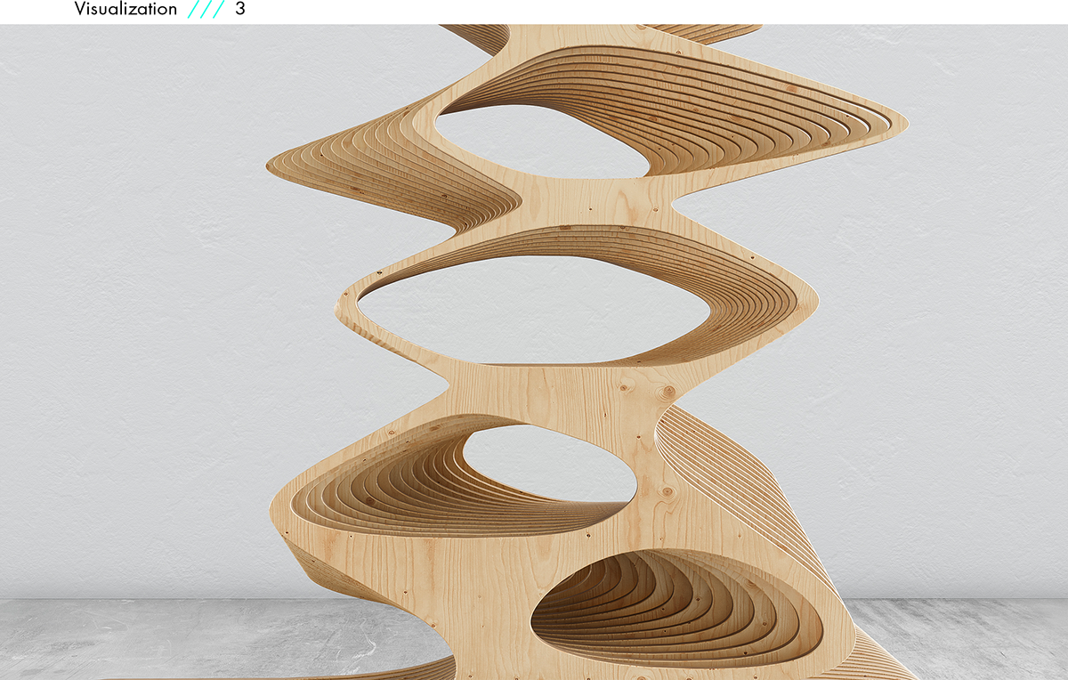 generative curves furniture modernfurniture design Digitalartist Modernart plywood ogranic Form