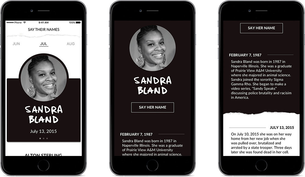 Black Lives Matter say her name ios Social Justice app design uiux art direction 