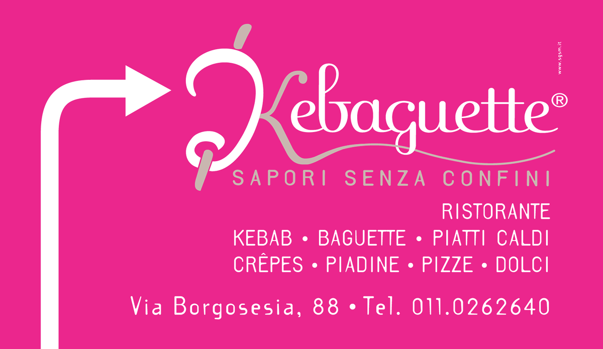 kebaguette torino kebab baguette logo photo kitchen Pizza bricherasio SGSM flyer restaurant pizzeria Turin business card