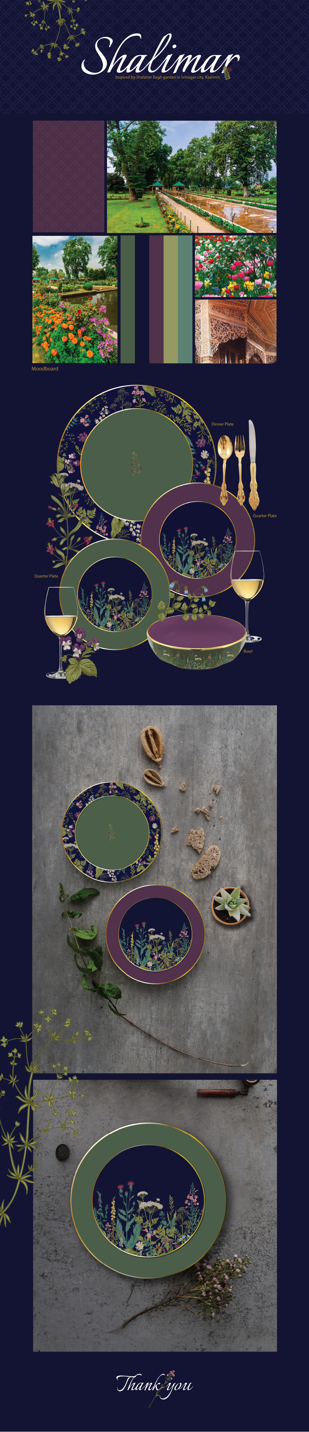 surfacedesign graphic India Kashmir Shalimar Flowers mumbaidesigner plates crockery colours
