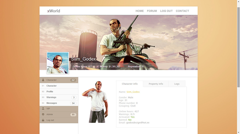 san andreas multiplayer grand theft auto design ucp user control panel HTML css template sale
