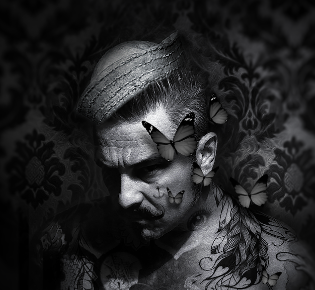 fantasmagorik nicolas obery man black dark butterfly White iron STEAMPUNK super heros Marin tattoo adobe photoshop