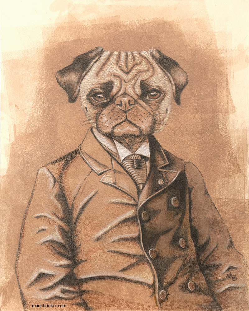 animal art dog portrait Mixed Media Art vintage style whimsical art whimsical illustration