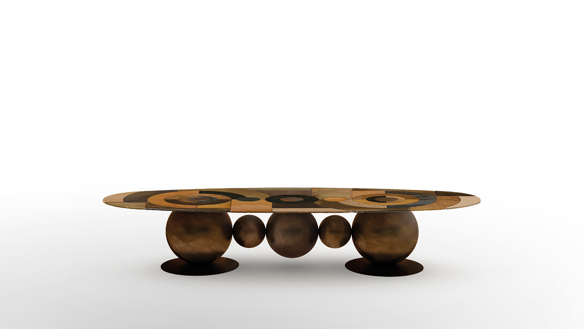 Adobe Portfolio art deco table design ceramics  bronze tiles pattern jielt art must have