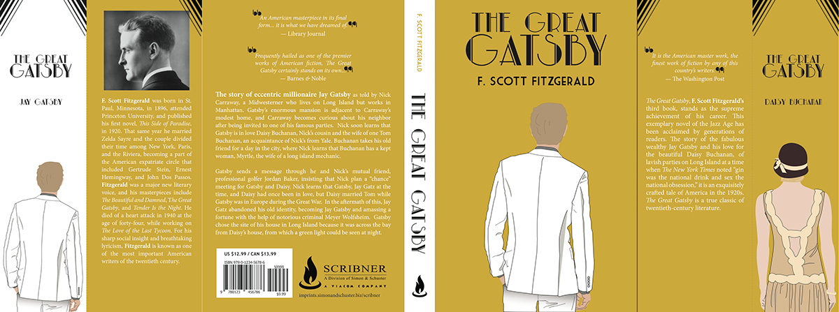 F. Scott Fitzgerald The Great Gatsby book redesign Dust cover book jacket adobe Illustrator