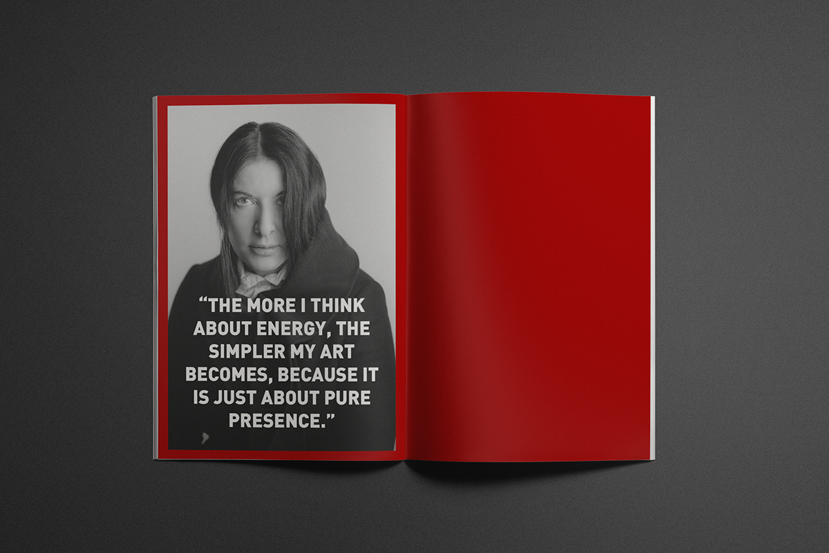 marina abramovic editorial Booklet biography design graphic design  Communication Design InDesign magazine