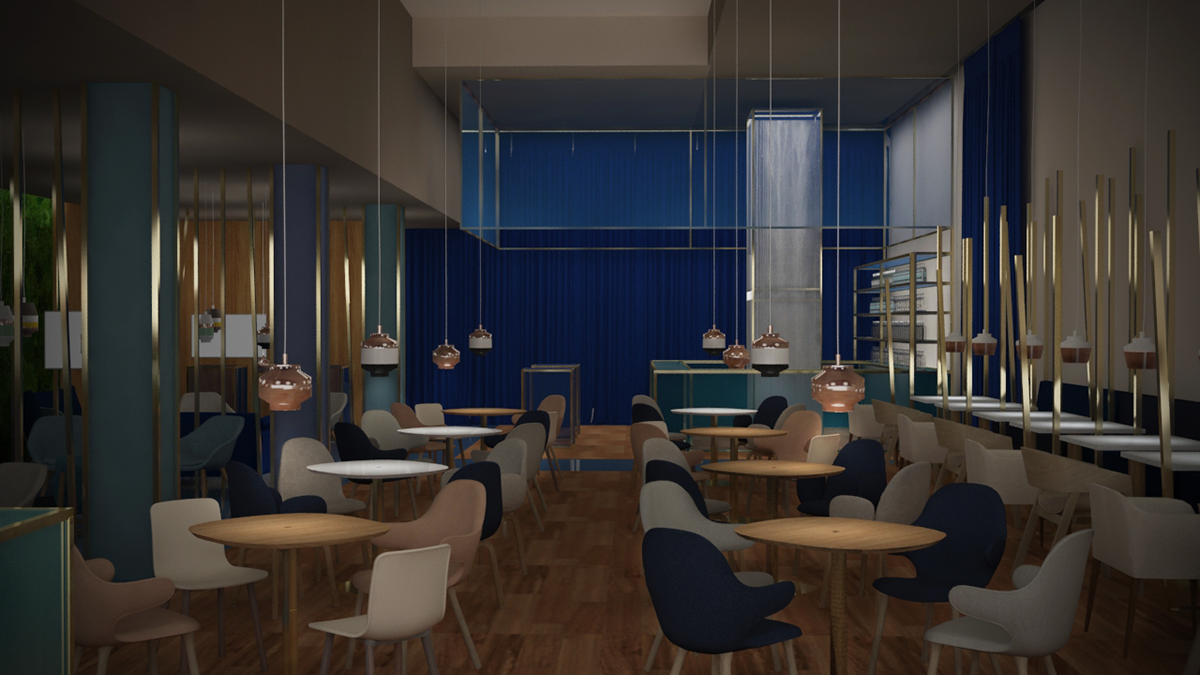 interior design  golden restaurant exclusive navy blue budapest