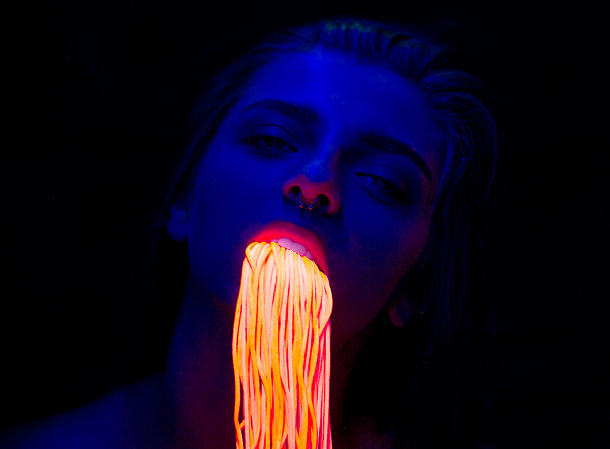 neon fluorescent acid Pasta girl wonderful Beautiful night dark supersaturation