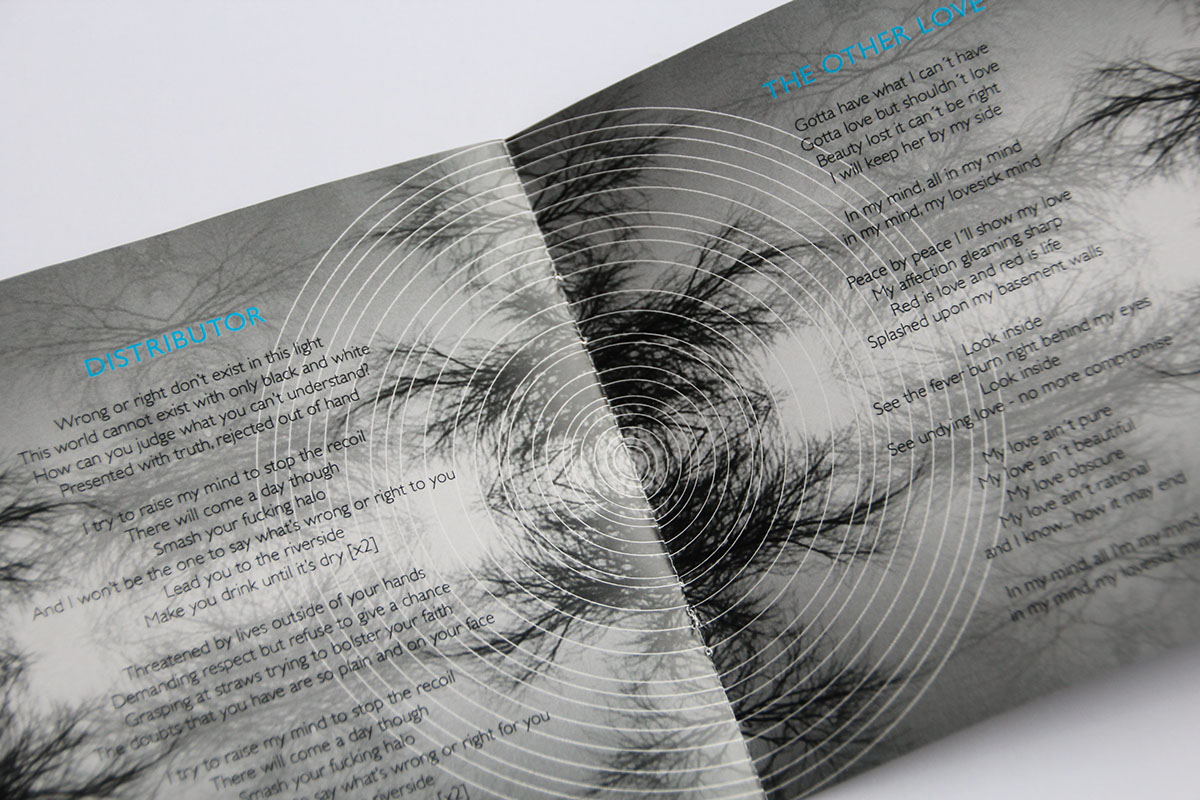 cd Album Tree  branches grey black and white eye symmetry circle reflection moon CD packaging Melancolic dark Booklet