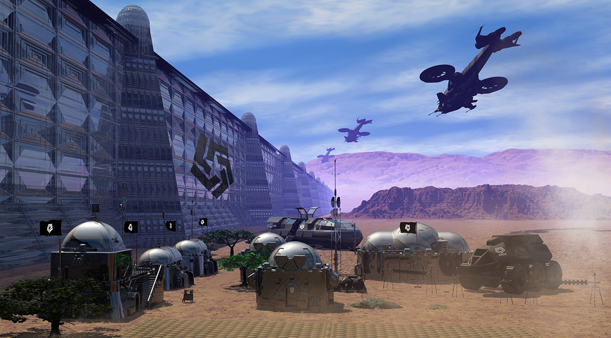 future Military desert base science fiction 3D