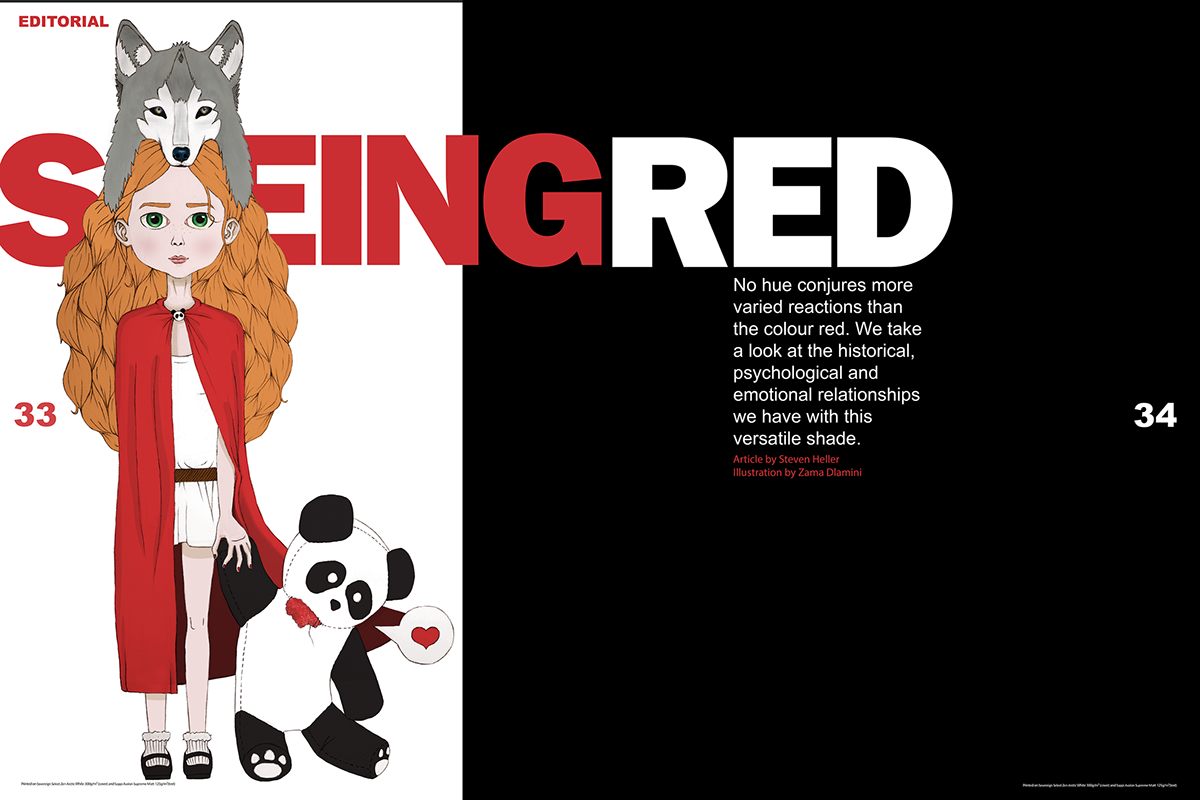 red Seeing Red editorial design indaba Panda  Red riding hood cape ginger freckles red cape wolf head wolf teddy bear green eyes