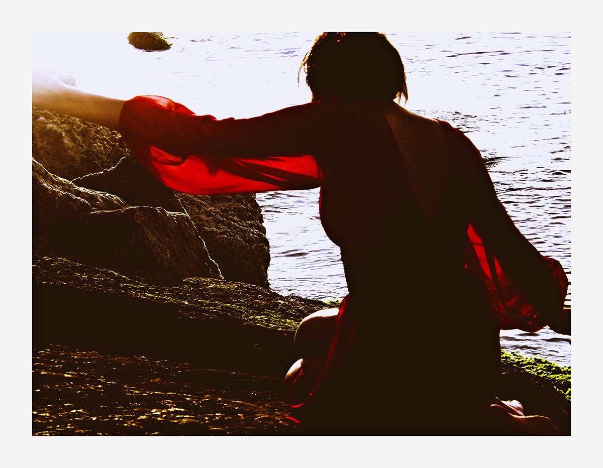 girl Seaside reddress sunset waves Ocean beauty skinny Nature Island wander peaceful freedom wilderness sensual