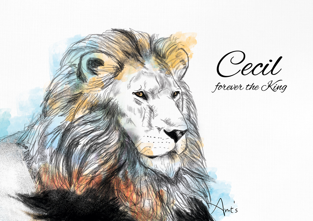 Cecil lion Lions lionne lionnes dessin croquis digital paint king ROI