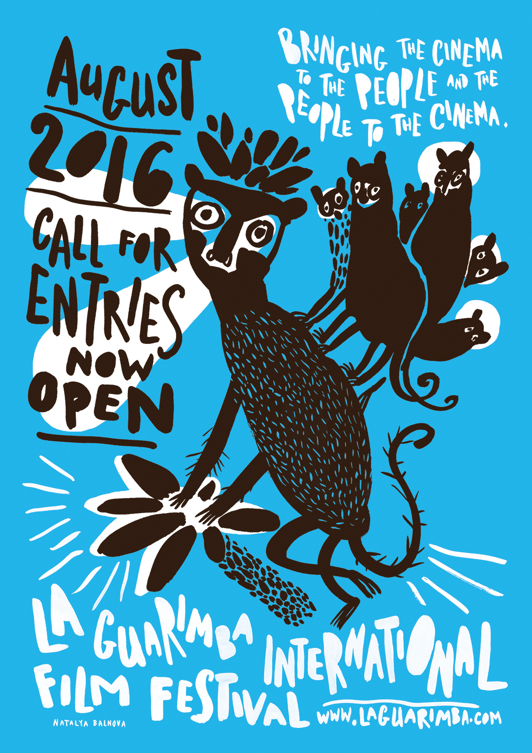 film festival poster movie monkey La Guarimba International natalya balnova blue brown animals Handlettering design