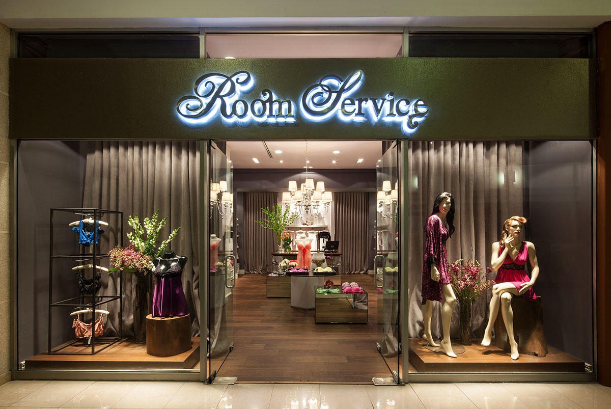 room service lingerie store Interior fresh ambiance lilacs greys curtain clothes swimsuit boutique monterrey mexico