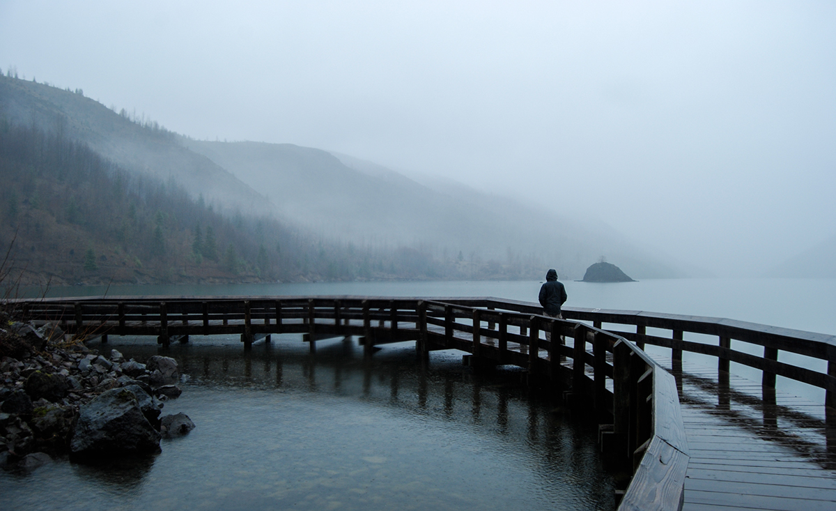 Landscape rural Mount Saint Helens Washington State lake water cold rainy